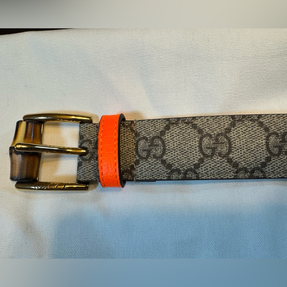 New Gucci Bamboo GG Supreme Logo Belt Size 28 / 70 cm Fits a Waist 26 - 30 - Picture 9 of 12